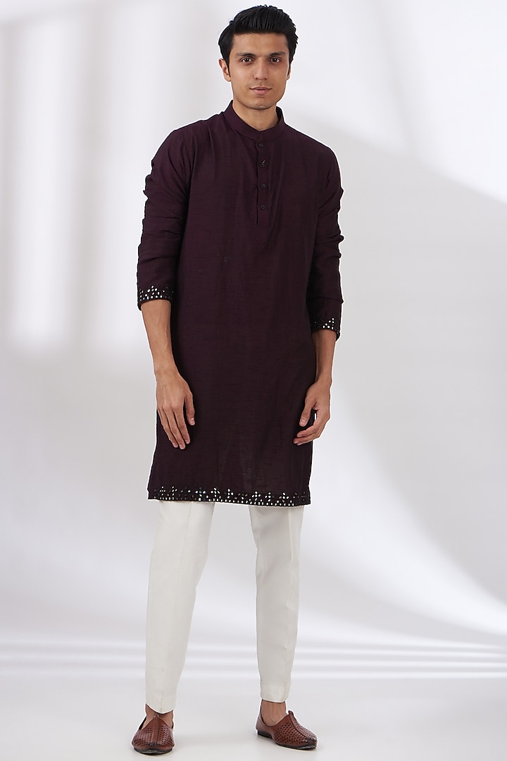 Dark Purple Raw Silk Embroidered Bundi Set by Dev Kumar at Pernia's Pop Up Shop