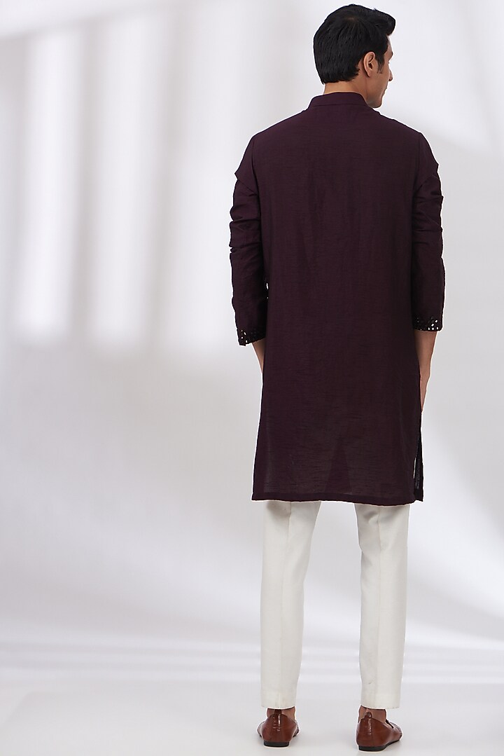 Dark Purple Raw Silk Embroidered Bundi Set by Dev Kumar at Pernia's Pop Up Shop
