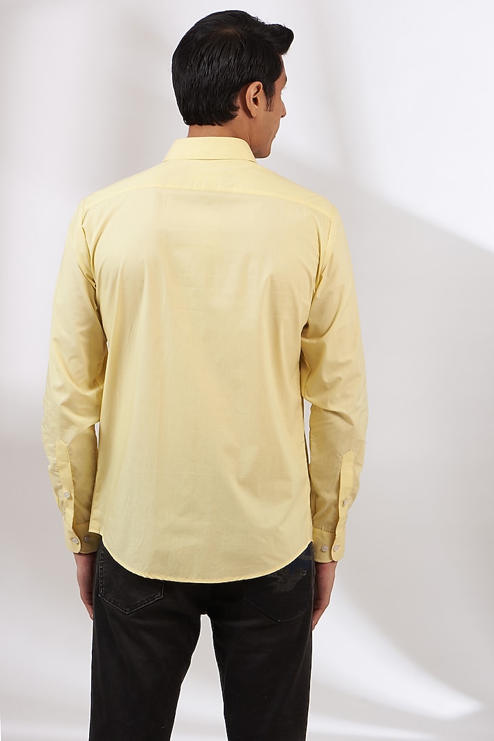 Lemon Yellow Cotton Satin Party Wear Shirt by Dev Kumar at Pernia's Pop Up Shop