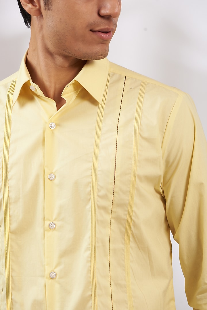 Lemon Yellow Cotton Satin Party Wear Shirt by Dev Kumar at Pernia's Pop Up Shop