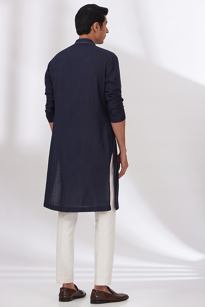 Navy Blue Cotton Silk Kurta Set by Dev Kumar at Pernia's Pop Up Shop
