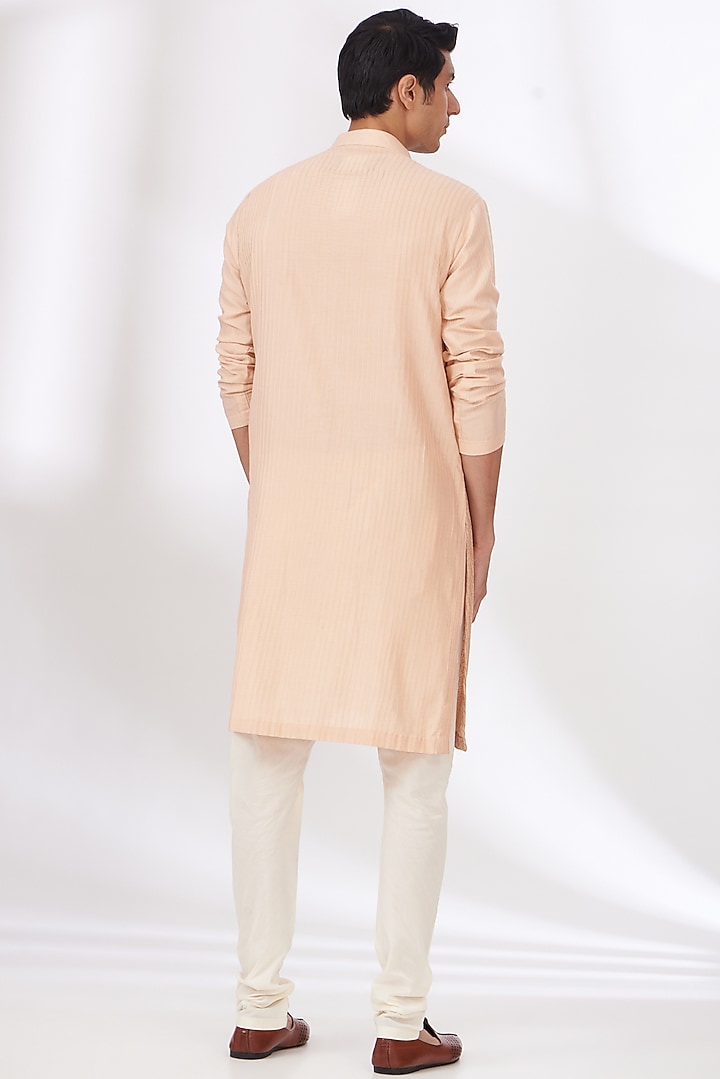 Peach Cotton Silk Kurta Set by Dev Kumar at Pernia's Pop Up Shop