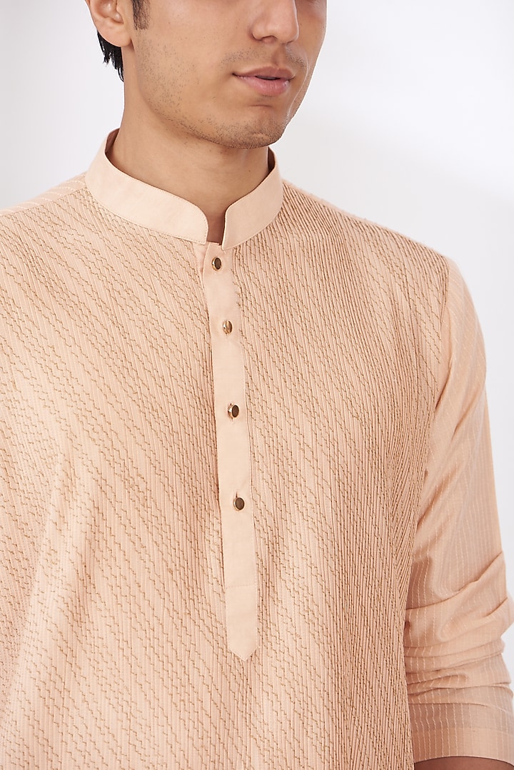 Peach Cotton Silk Kurta Set by Dev Kumar at Pernia's Pop Up Shop