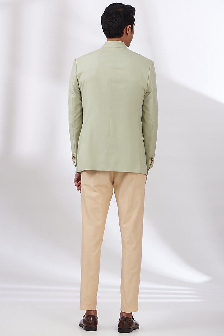 Light Green Terry Rayon Wedding Bandhgala Set by Dev Kumar at Pernia's Pop Up Shop