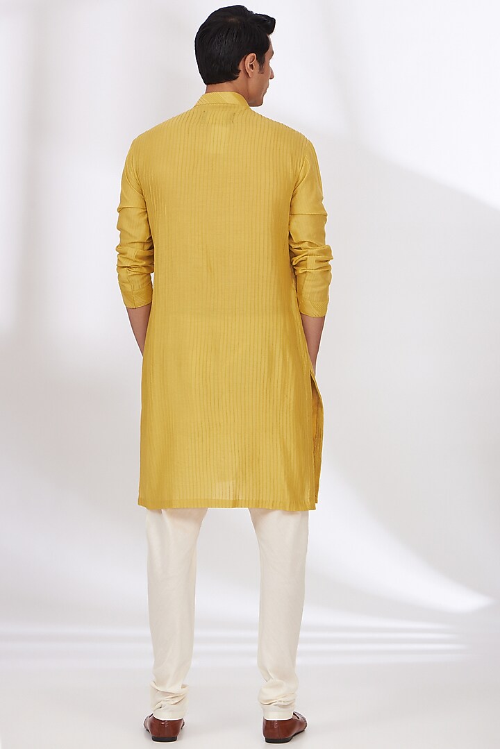 Yellow Cotton Silk Kurta Set by Dev Kumar at Pernia's Pop Up Shop