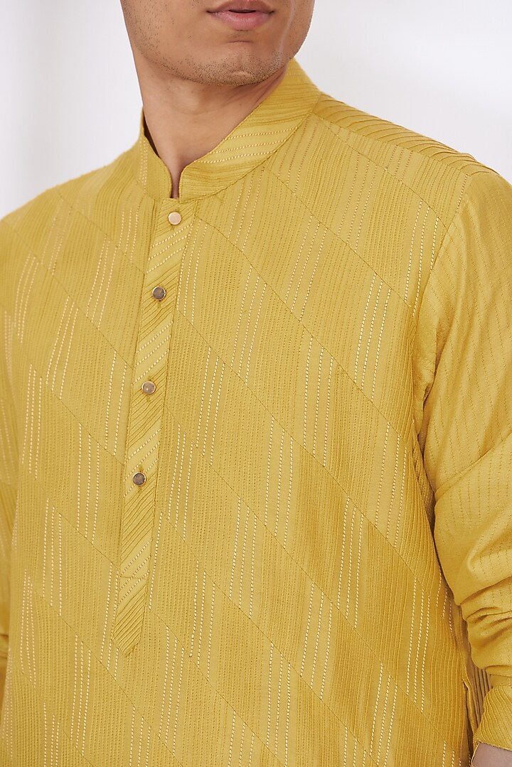 Yellow Cotton Silk Kurta Set by Dev Kumar at Pernia's Pop Up Shop