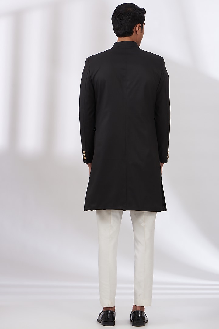 Black Terry Rayon Wedding Sherwani Set by Dev Kumar at Pernia's Pop Up Shop