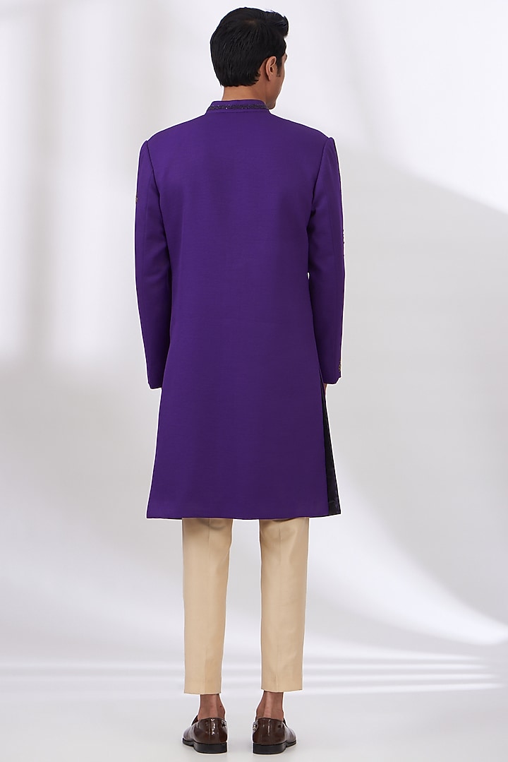 Purple Terry Rayon Hand Embroidered Wedding Sherwani Set by Dev Kumar at Pernia's Pop Up Shop