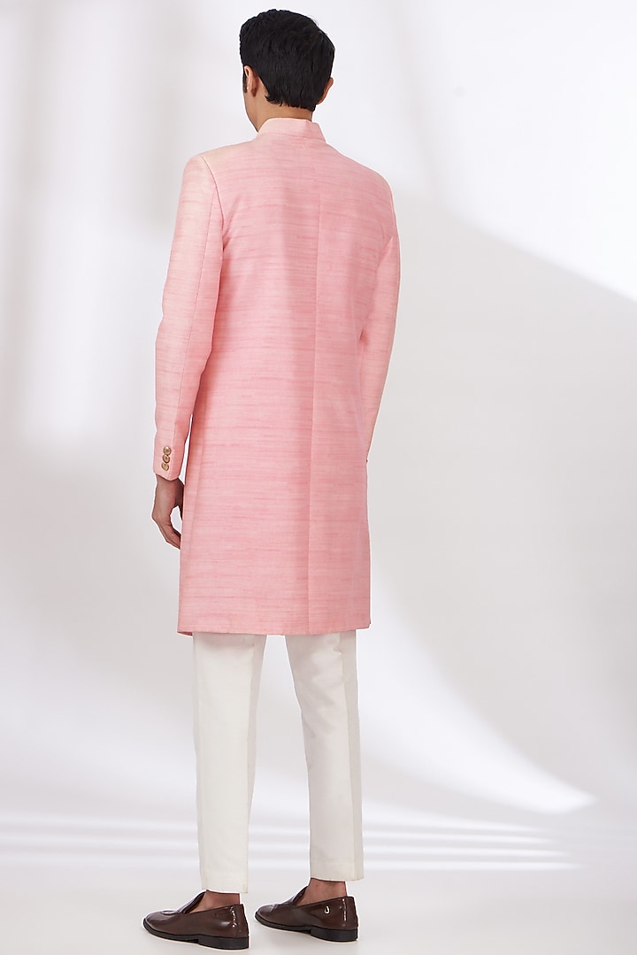 Pink Raw Silk Wedding Sherwani Set by Dev Kumar at Pernia's Pop Up Shop