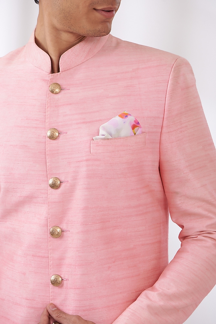 Pink Raw Silk Wedding Sherwani Set by Dev Kumar at Pernia's Pop Up Shop