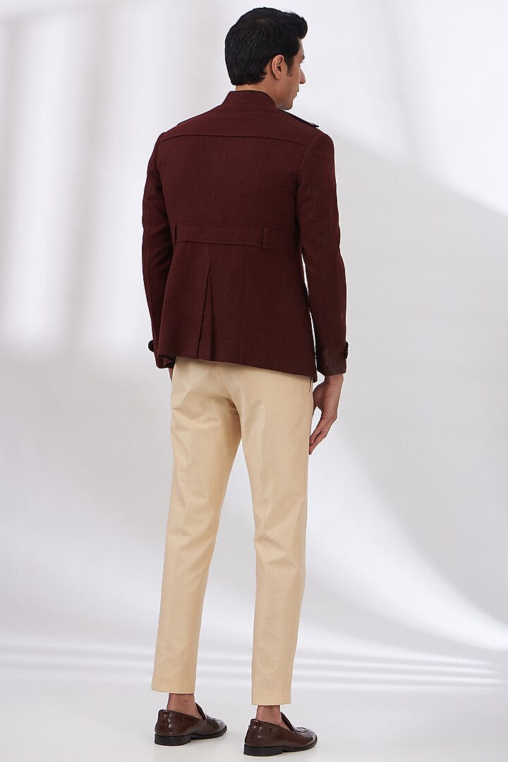 WineTerry Wool Wedding Bandhgala Set by Dev Kumar at Pernia's Pop Up Shop