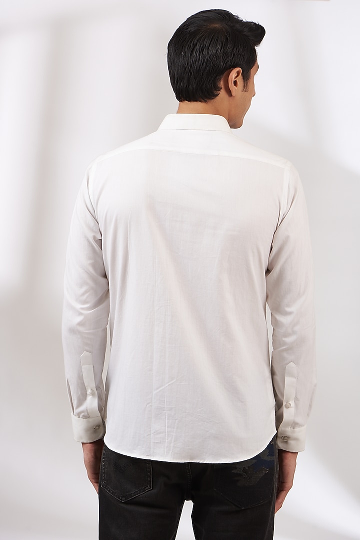 White Cotton Satin Party Wear Shirt by Dev Kumar at Pernia's Pop Up Shop