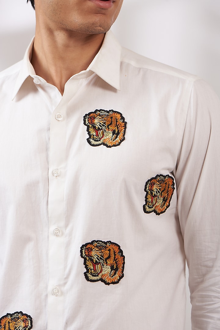 White Cotton Satin Party Wear Shirt by Dev Kumar at Pernia's Pop Up Shop