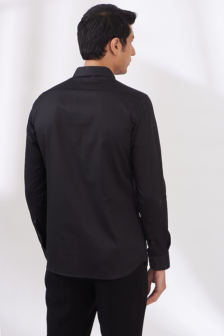 Black Cotton Satin Embroidered Party Wear Shirt by Dev Kumar at Pernia's Pop Up Shop