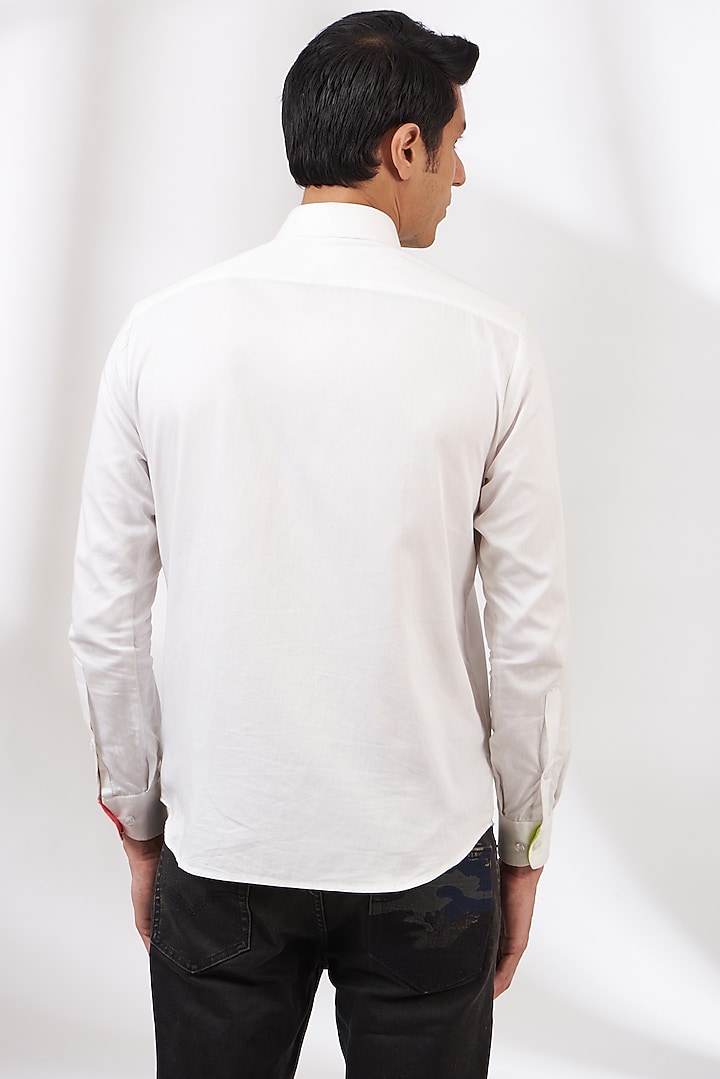 White Cotton Satin Party Wear Shirt by Dev Kumar at Pernia's Pop Up Shop