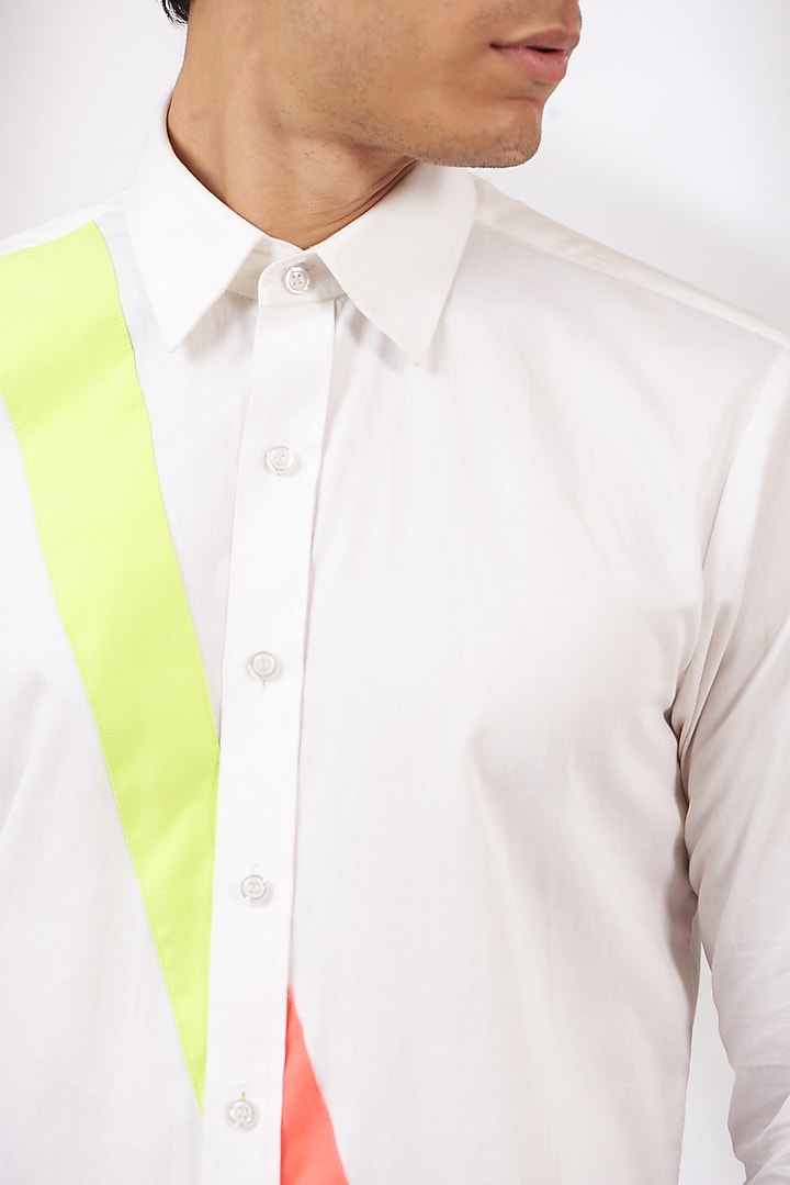 White Cotton Satin Party Wear Shirt by Dev Kumar at Pernia's Pop Up Shop
