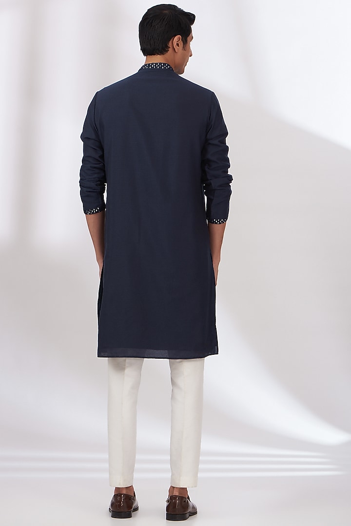 Designer Jamevaram Silk Kurta in Navy Blue
