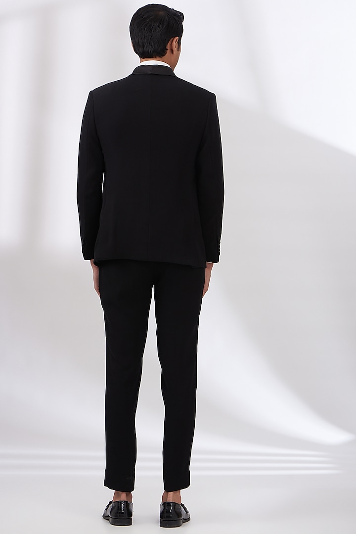 Black Italian Crepe Hand Embroidered Tuxedo Set by Dev Kumar at Pernia's Pop Up Shop