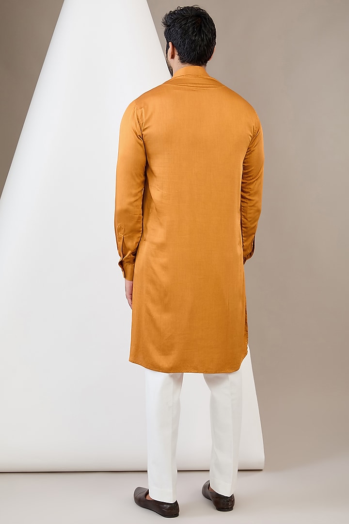 Mustard Raw Silk Motif Embroidered Bundi Jacket Set by Dev Kumar at Pernia's Pop Up Shop