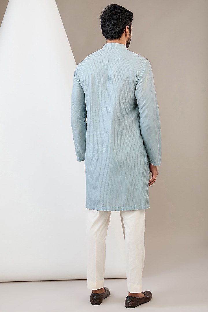 Sky Blue Cotton Silk Thread Embroidered Kurta Set by Dev Kumar at Pernia's Pop Up Shop