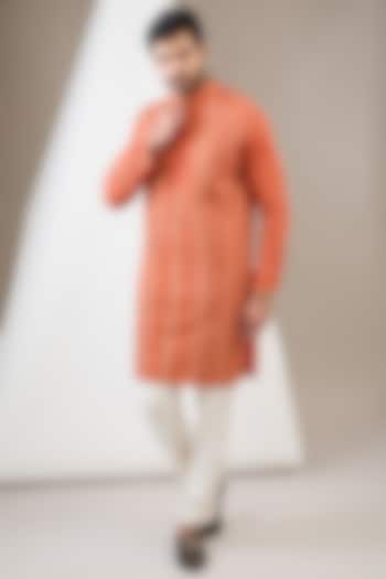 Rust Cotton Matka Aari Embroidered Kurta Set by Dev Kumar at Pernia's Pop Up Shop