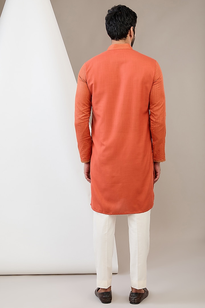 Rust Cotton Matka Aari Embroidered Kurta Set by Dev Kumar at Pernia's Pop Up Shop