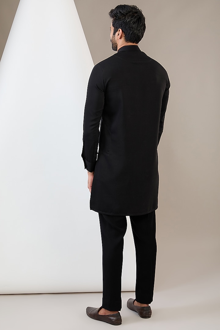 Black Italian Crepe Hand Embroidered Kurta Set by Dev Kumar at Pernia's Pop Up Shop