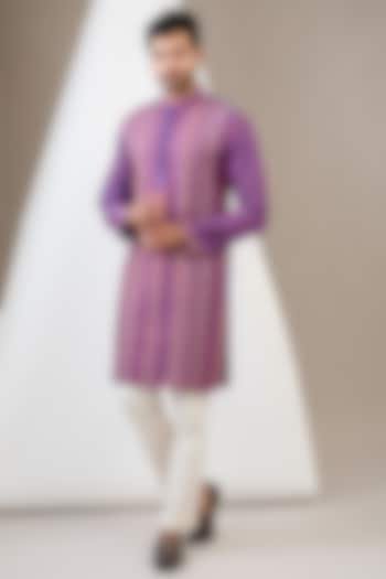 Mauve Cotton Silk Machine Embroidered Kurta Set by Dev Kumar at Pernia's Pop Up Shop