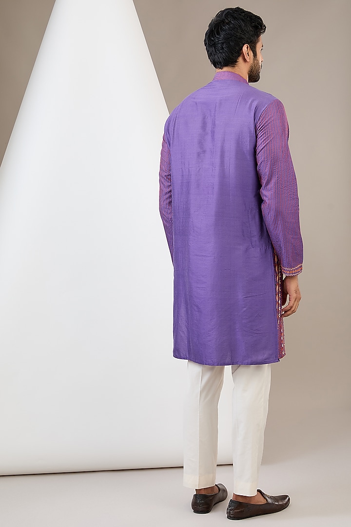 Mauve Cotton Silk Machine Embroidered Kurta Set by Dev Kumar at Pernia's Pop Up Shop
