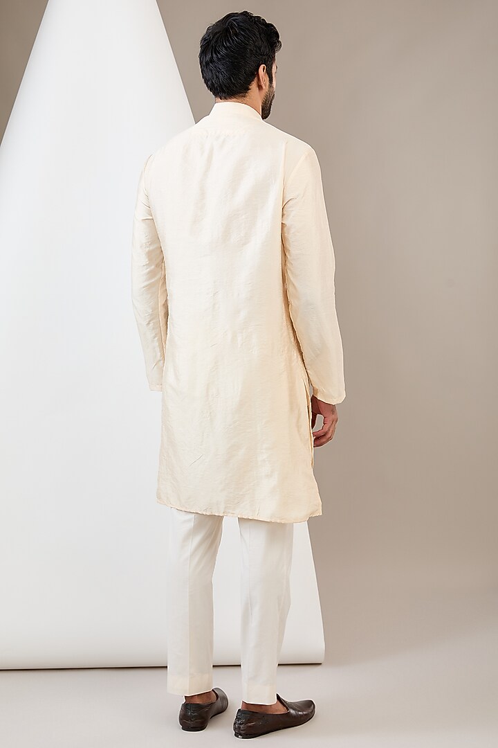 Beige Cotton Silk Resham Embroidered Bundi Jacket Set by Dev Kumar at Pernia's Pop Up Shop