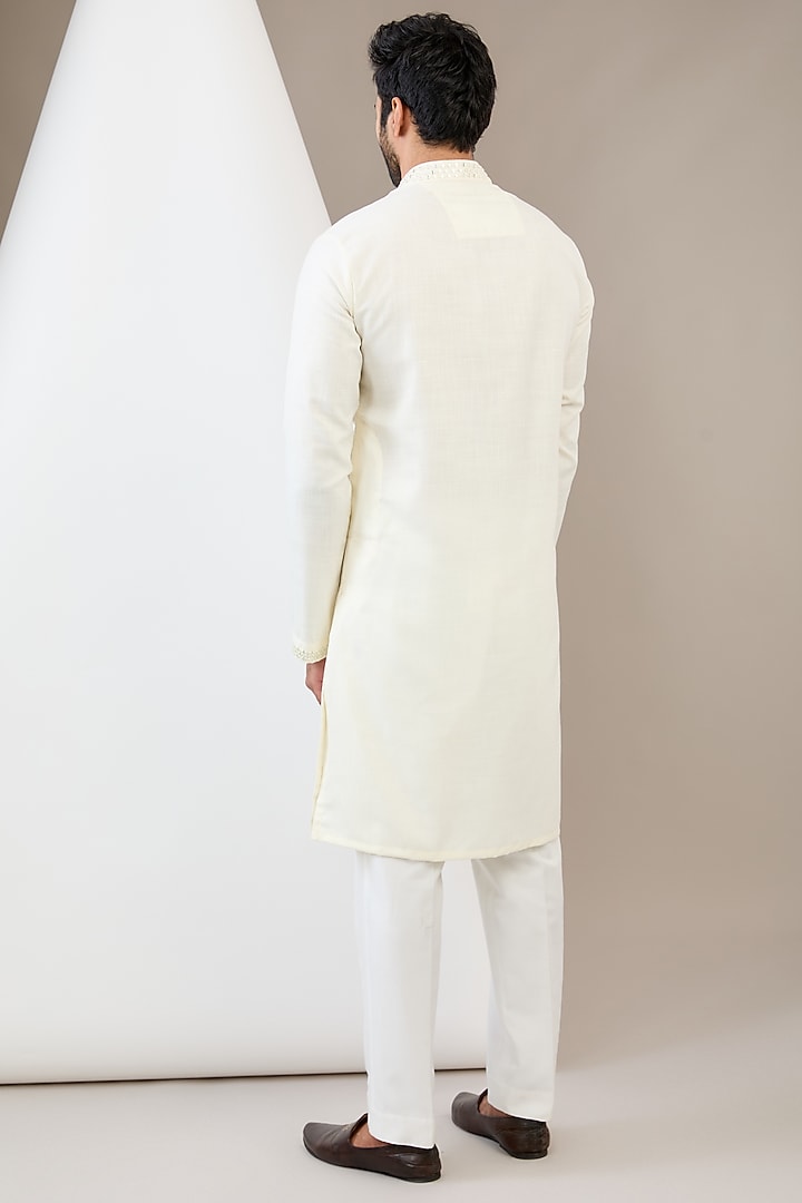 White Cotton Silk Mirror Embroidered Kurta Set by Dev Kumar at Pernia's Pop Up Shop