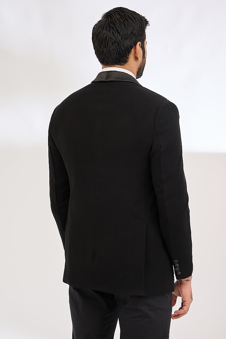 Black Italian Crepe Bead Hand Embroidered Tuxedo by Dev Kumar at Pernia's Pop Up Shop