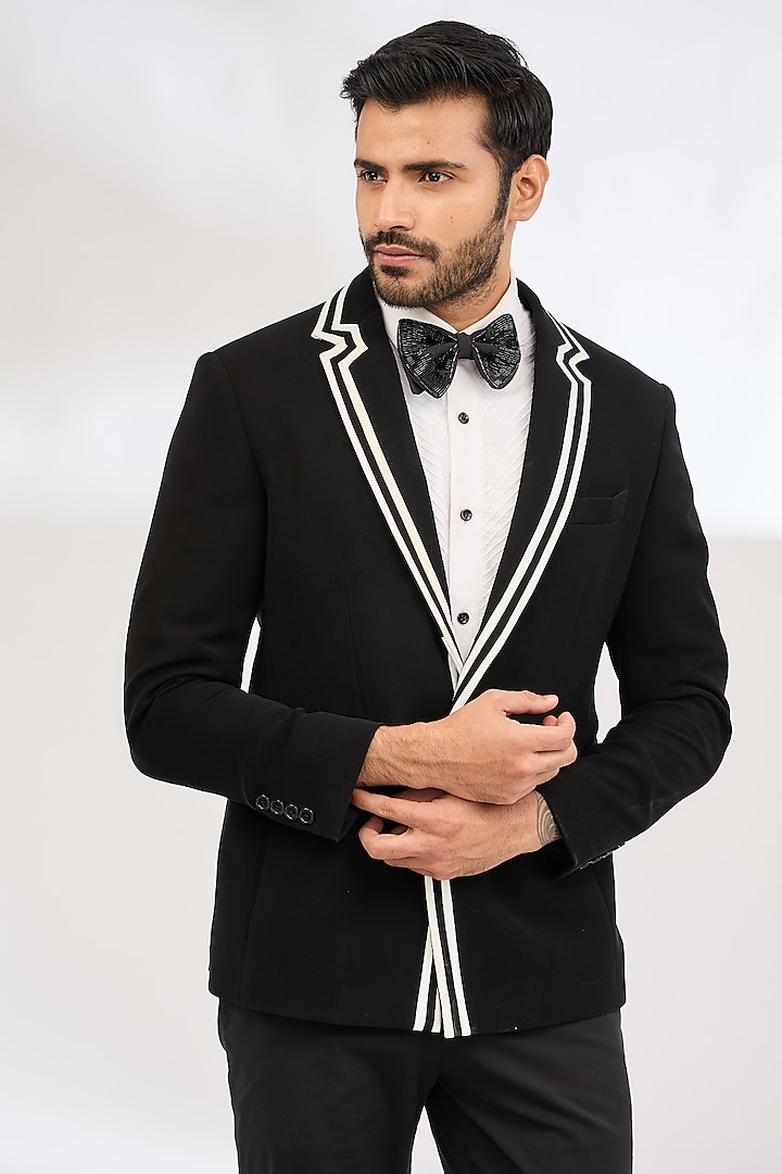 Black Italian Crepe Tuxedo by Dev Kumar