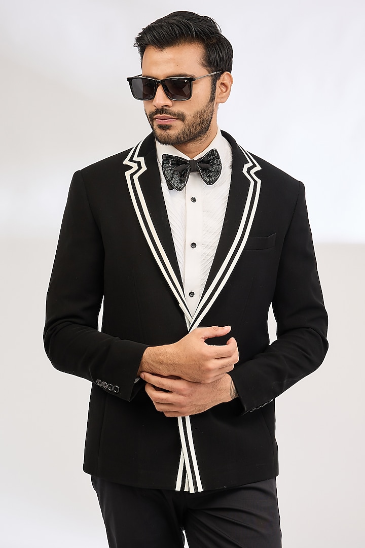 Black Italian Crepe Tuxedo by Dev Kumar at Pernia's Pop Up Shop