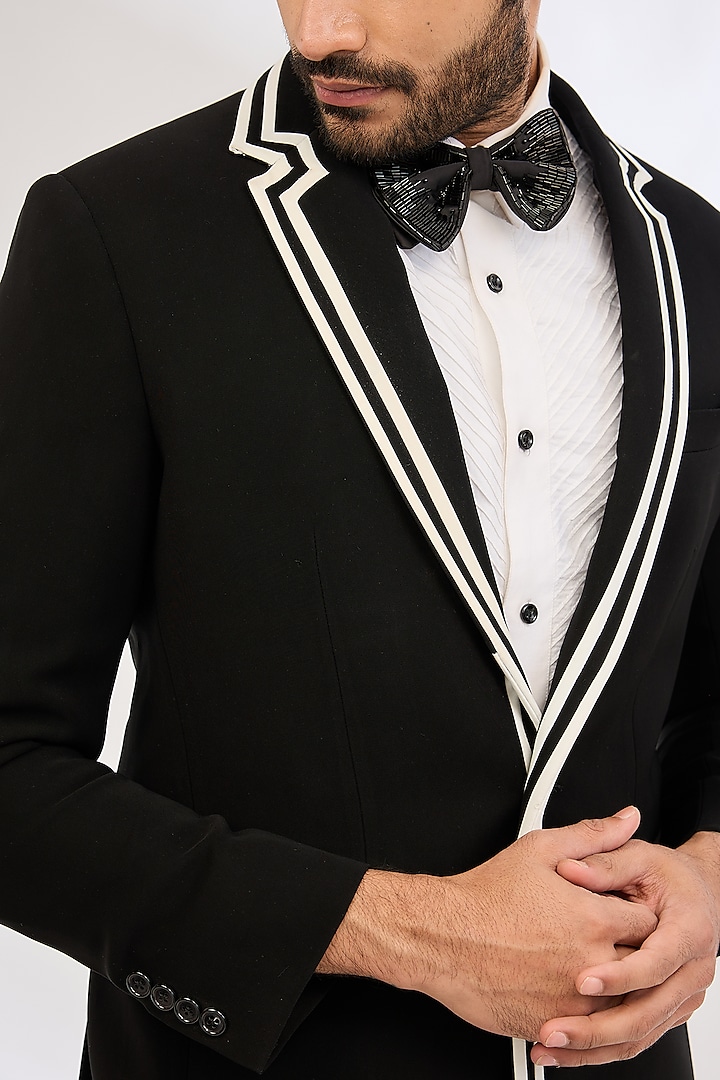 Black Italian Crepe Tuxedo by Dev Kumar at Pernia's Pop Up Shop