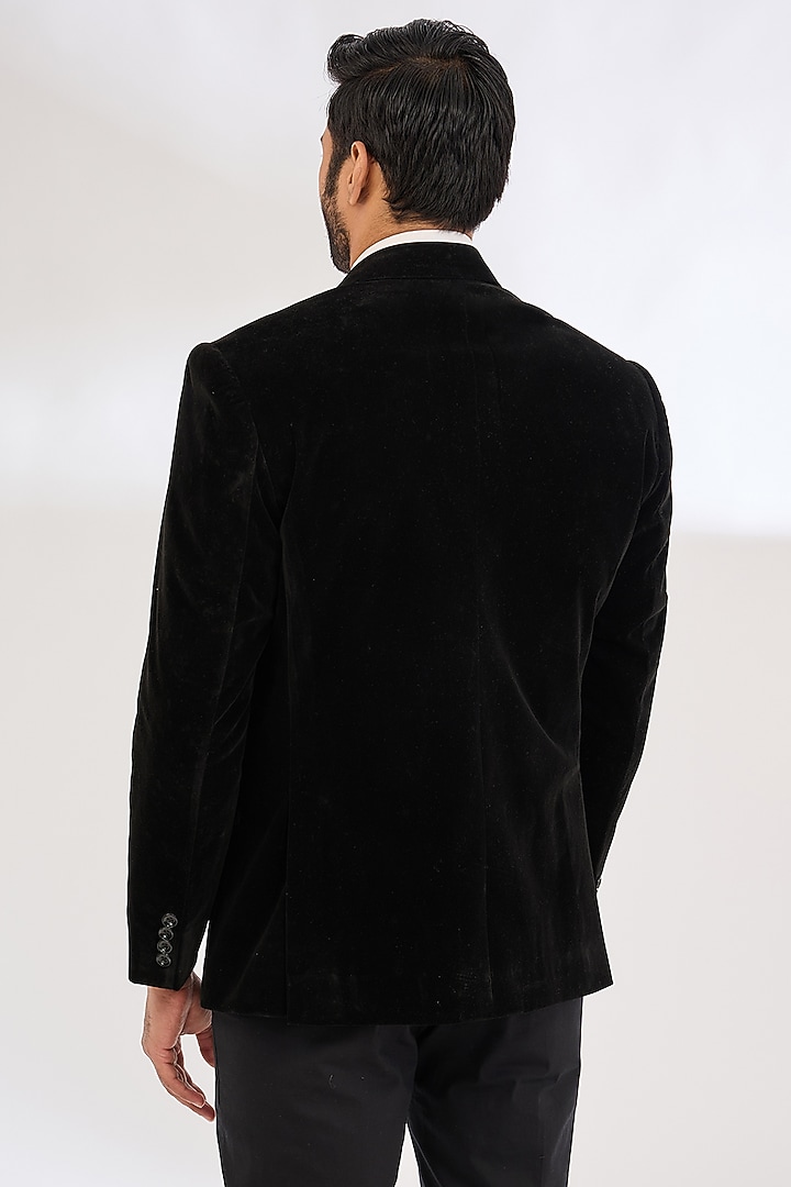Black Velvet Cutdana Hand Embroidered Tuxedo Set by Dev Kumar at Pernia's Pop Up Shop