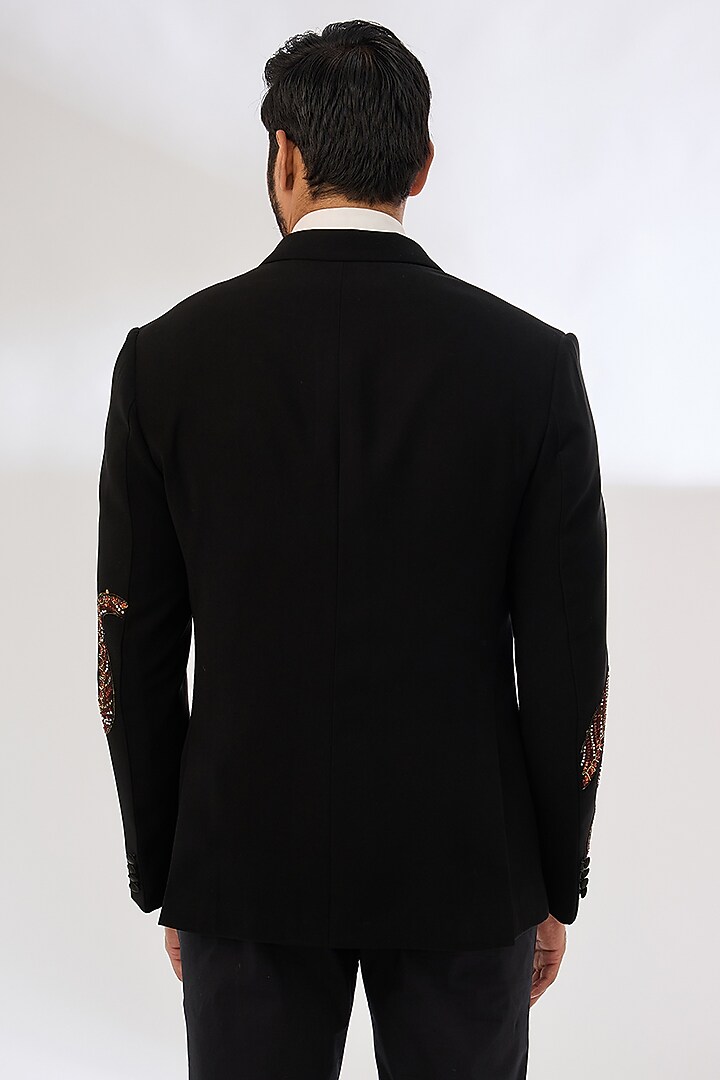 Black Italian Crepe Hand Painted Tuxedo Set by Dev Kumar at Pernia's Pop Up Shop