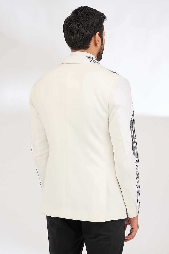 White Italian Crepe Hand Painted Tuxedo Set by Dev Kumar at Pernia's Pop Up Shop