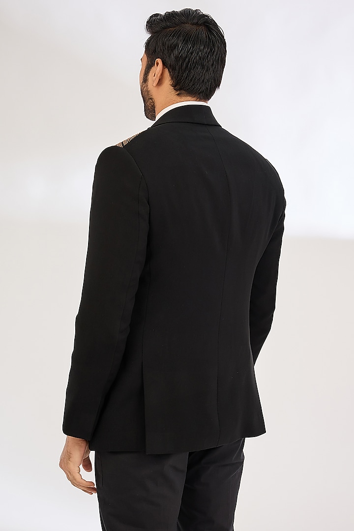 Black Italian Crepe Metallic Tuxedo Set by Dev Kumar at Pernia's Pop Up Shop