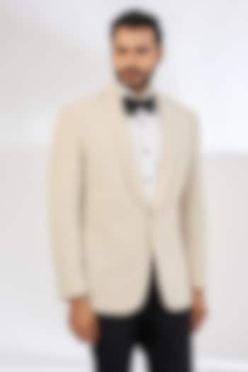 Beige Italian Crepe Pearl Hand Embroidered Tuxedo by Dev Kumar at Pernia's Pop Up Shop