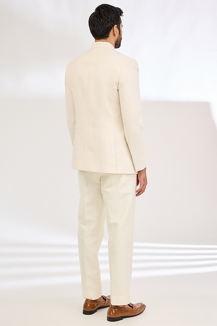 Ivory Silk Cutdana Work Wedding Bandhgala Set by Dev Kumar at Pernia's Pop Up Shop