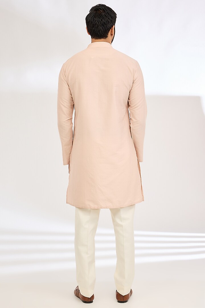 Peach Raw Silk Sequin Hand Embroidered Wedding Indowestern Set by Dev Kumar at Pernia's Pop Up Shop