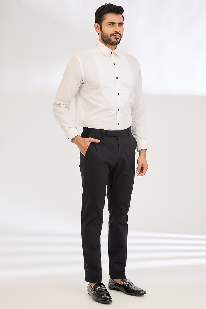 Black Italian Crepe Bead Hand Embroidered Tuxedo Set by Dev Kumar at Pernia's Pop Up Shop