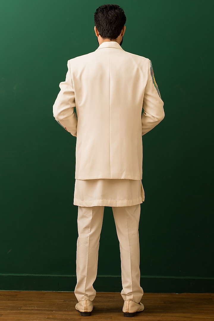 Ivory Italian Crepe Resham Embroidered Jacket Set by Dev Kumar at Pernia's Pop Up Shop