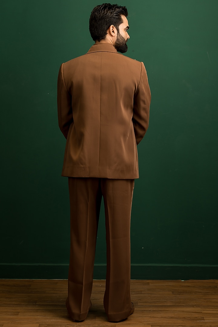 Dark Brown Italian Crepe Resham Work Bomber Jacket Set by Dev Kumar at Pernia's Pop Up Shop