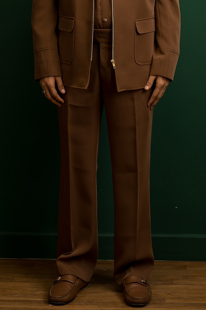 Dark Brown Italian Crepe Resham Work Bomber Jacket Set by Dev Kumar at Pernia's Pop Up Shop