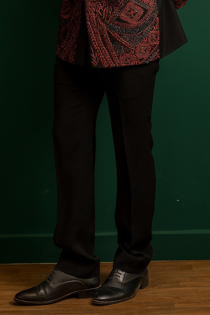 Black Italian Crepe Beads Work Wedding Bandhgala Set by Dev Kumar at Pernia's Pop Up Shop