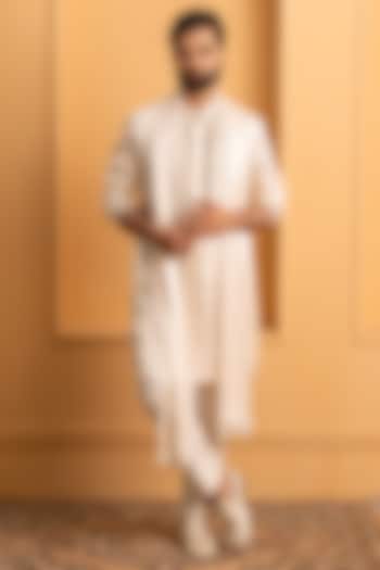 Ivory Satin Silk Cutdana Embroidered Kurta Set by Dev Kumar at Pernia's Pop Up Shop