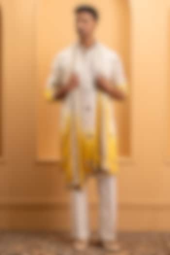 Ivory Modal Satin Embroidered Kurta Set by Dev Kumar at Pernia's Pop Up Shop