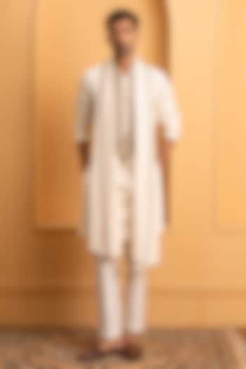 Ivory Italian Crepe Beads Handwork Kurta Set by Dev Kumar at Pernia's Pop Up Shop
